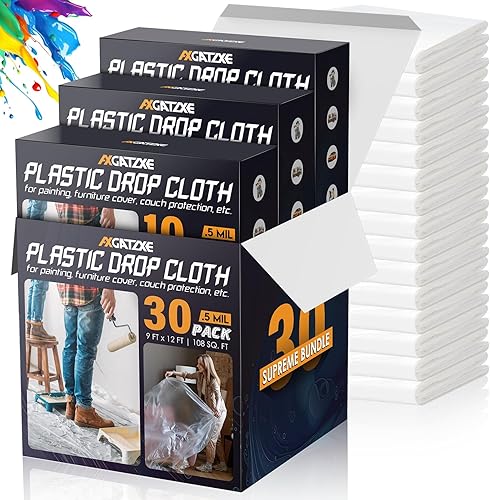 Miniatura 12 de Paños de plástico de 12 x 9 pies (paquete de 6) – Láminas y lonas desechables para pintar, muebles impermeables, sofá/protección del suelo