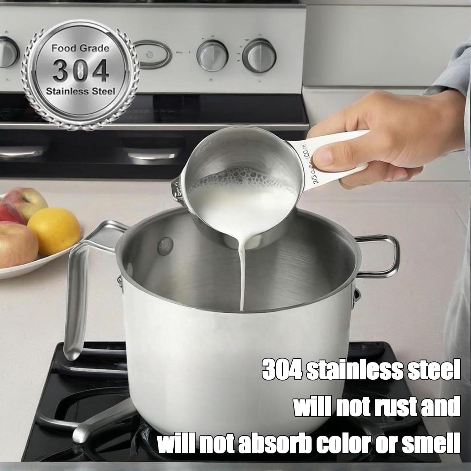 Measuring cup and spoon set stainless steel 13 inch 18/8 stainless steel: 7 measuring cups and 5 measuring spoons, with a professional magnetic measurement conversion table