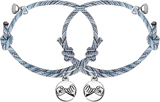 Friendship Gifts Magnetic Mutual Attraction Matching Rope Bracelet Set with Pinky Promise Pinky Swear Charm Couples Jewelry for Her