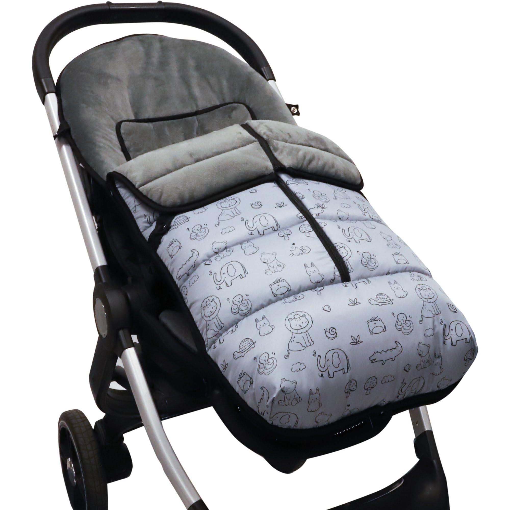 Various - Saco de Silla de Paseo Universal Impermeable con Forro de Polar Térmico, Saco Invierno Silla Paseo Resistente y Transpirable,Saco de Abrigo Carritos,Color Gris Animales