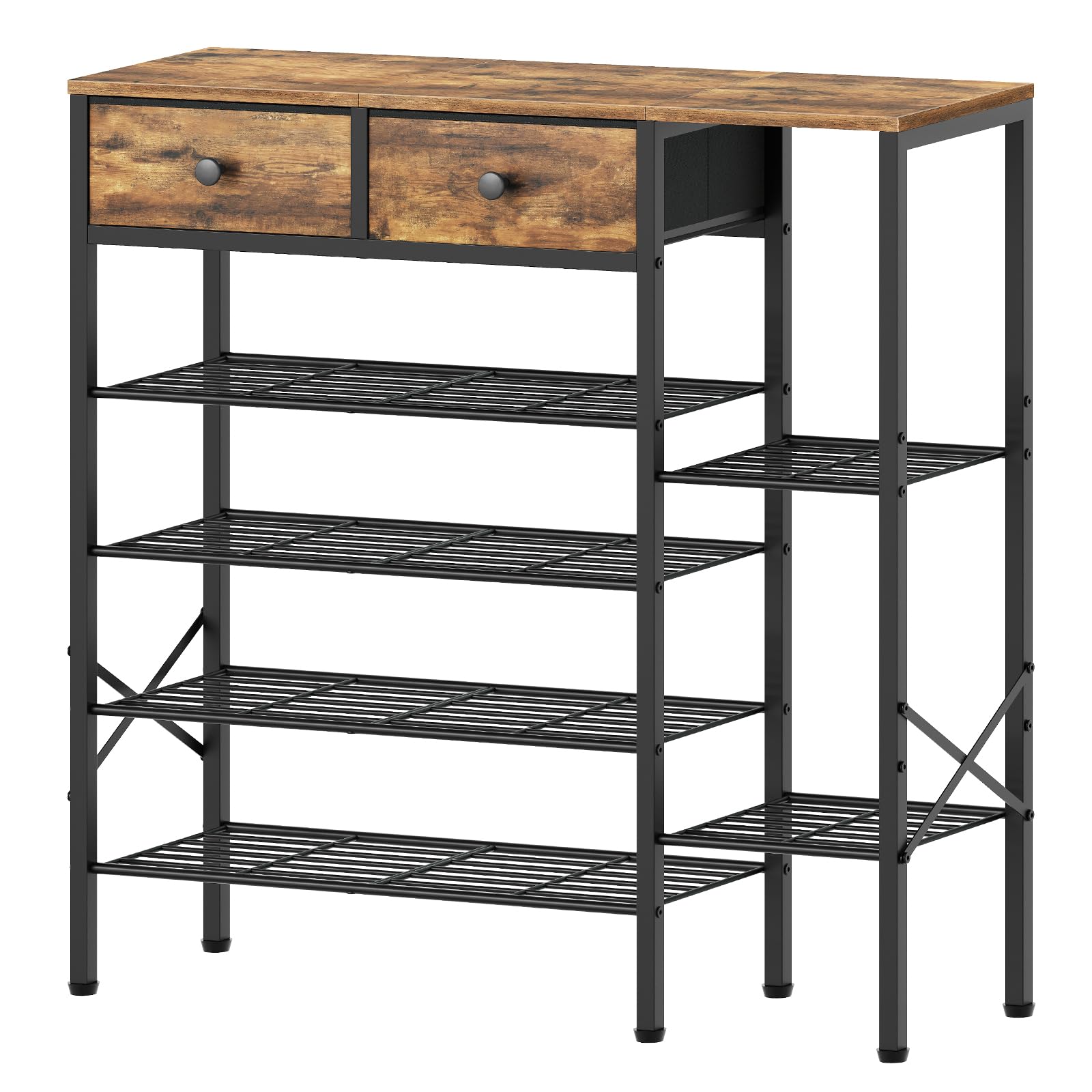 YATINEY 6-Tier Shoe Rack, Entryway Shoe Storage with 2 Drawers and Tabletop, Metal Frame, for Small Spaces, Hallway, Closet, Rustic Brown and Black XSS13BR