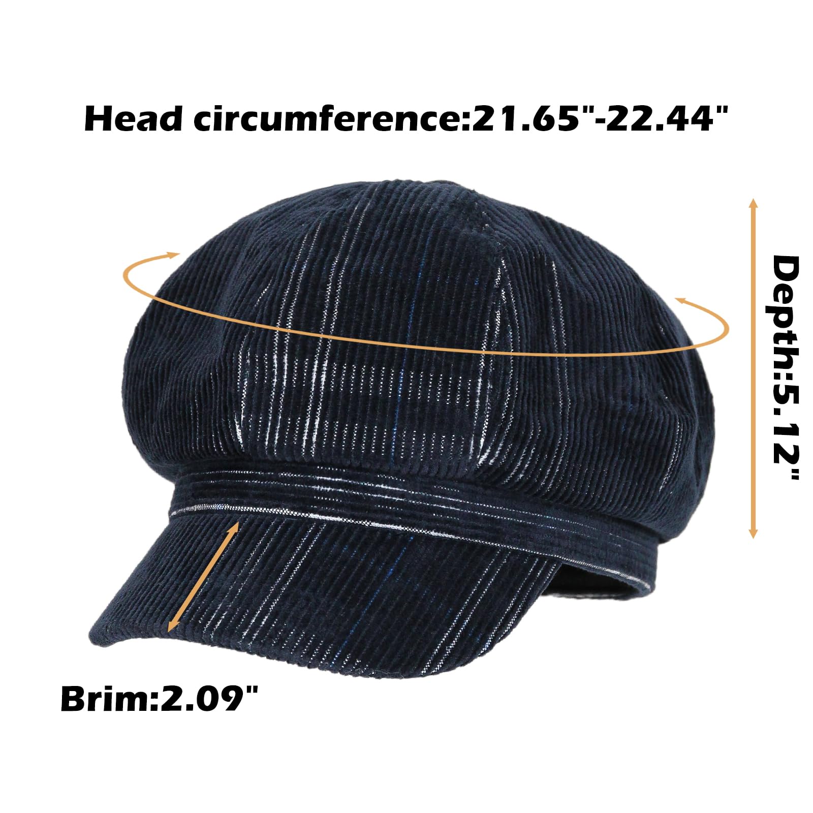 Womens Newsboy Caps Corduroy Cabbie Hat Visor Beret Hat Fashion Ladies Pageboy Caps for Womens Chemo Hat Navy Color