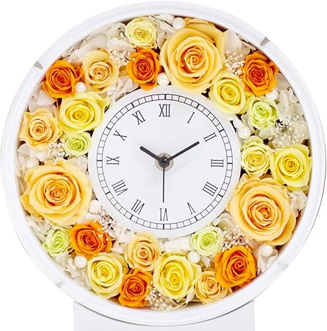 Amazon プリザーブドフラワー 花時計 ラウンド イエロー オレンジ プリザーブドフラワー オンライン通販