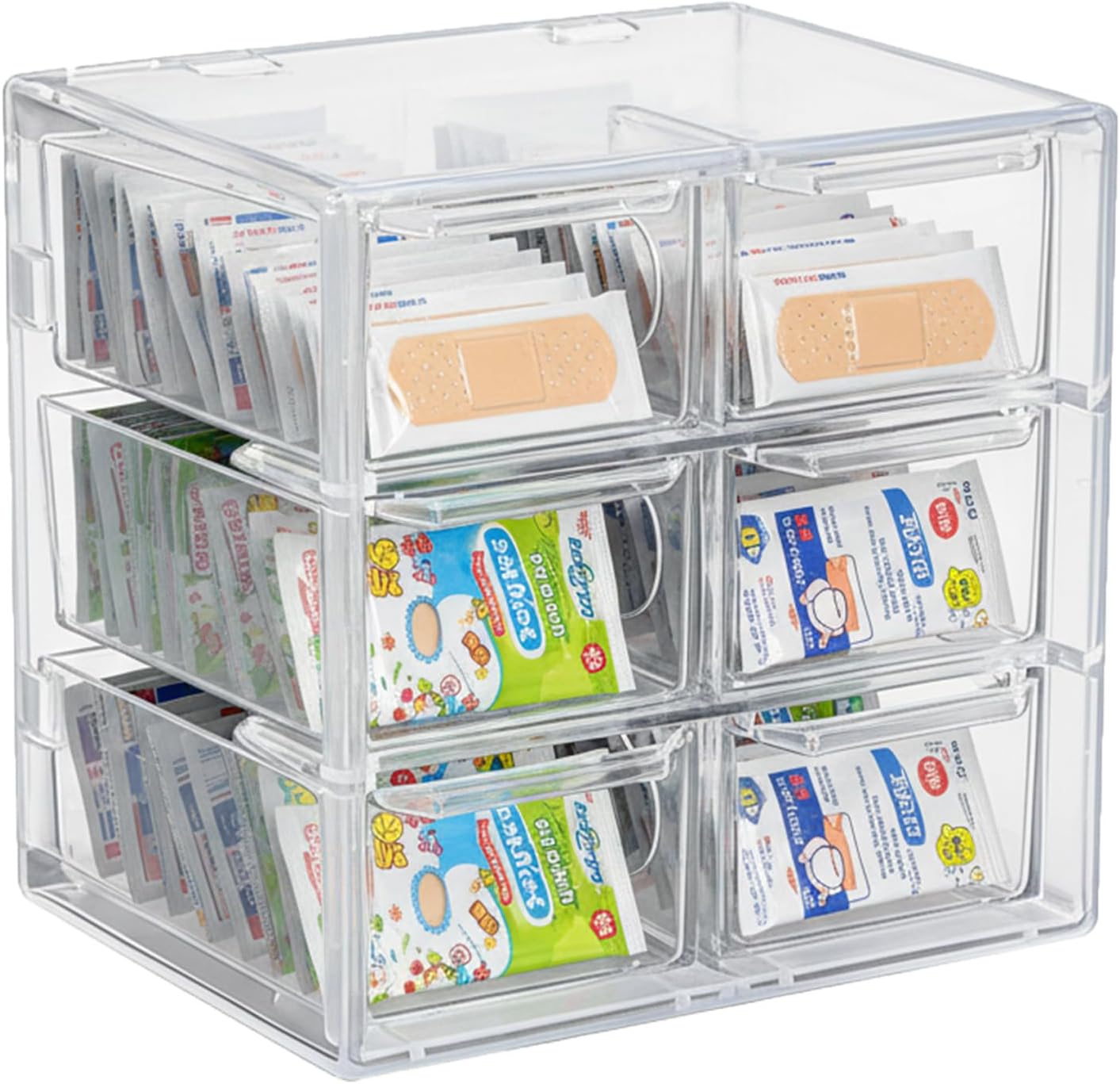 Bandage Organizer, 6 Drawer Acrylic Medicine Storage Box | Acrylic Multiple Compartments Band Aid Organizer,Bandage Holder for Elastic Bandage Wrap, Cotton(Clear)