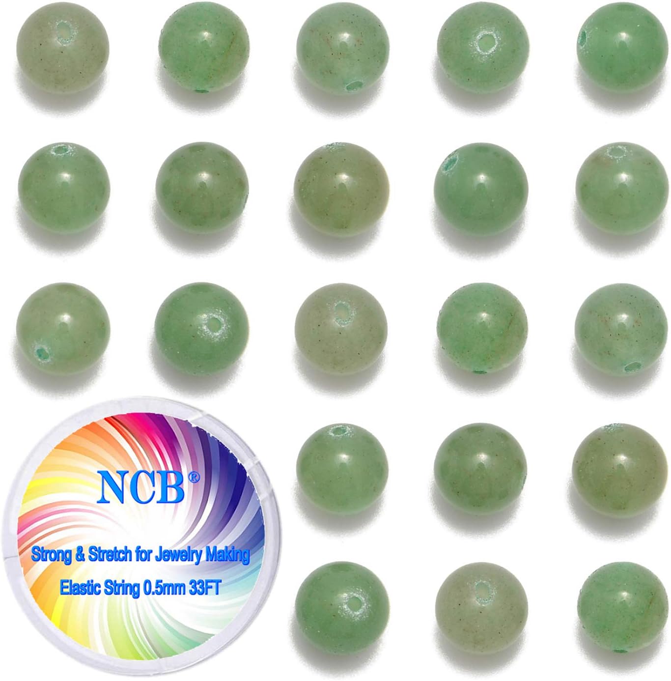 NCB 100pcs 6mm Natural Stones Round Gemstone Round Loose Stone Beads with Elastic String and Beading Needle for Jewelry Making Bracelet Necklace Earrings DIY Crafts (Green Aventurine, 6mm 100Beads) - Image 6