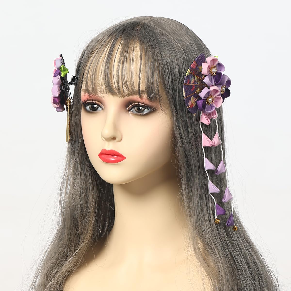 Set di 2 fermagli per capelli da donna a forma di kimono giapponese, con nappa, accessori per capelli tradizionali Kanzashi