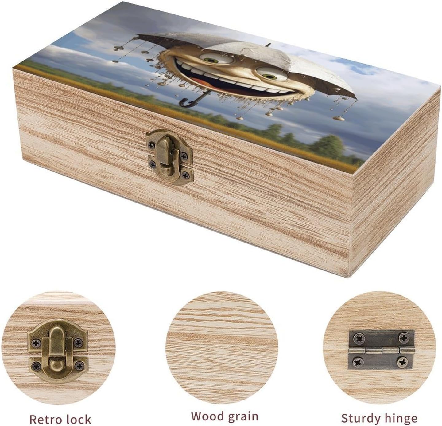 Funny Rain Cloud Wood Keepsake Box with Hinged Lid Vintage Decorative Storage Box Beautifully Wooden Jewelry Boxes Jewellery Organiser Trinket Holder Unique Gift Ideas for Men Women image 3