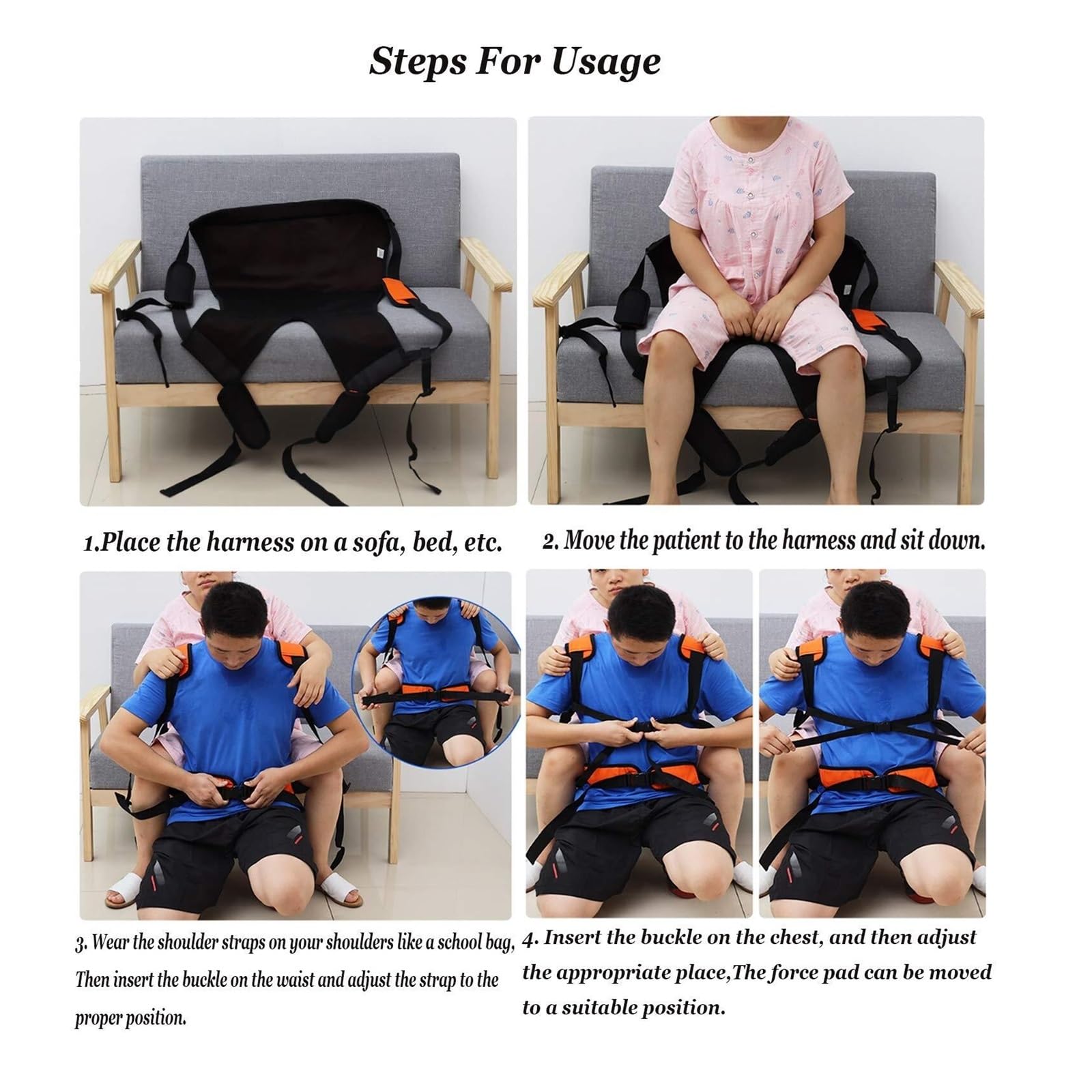 Arnés de Transferencia para Pacientes - Silla de Traslado Corporal con Almohadillas en Hombreras para Ancianos y Discapacitados, Ayuda para Movilidad entre Cama, Silla de Ruedas y Coche