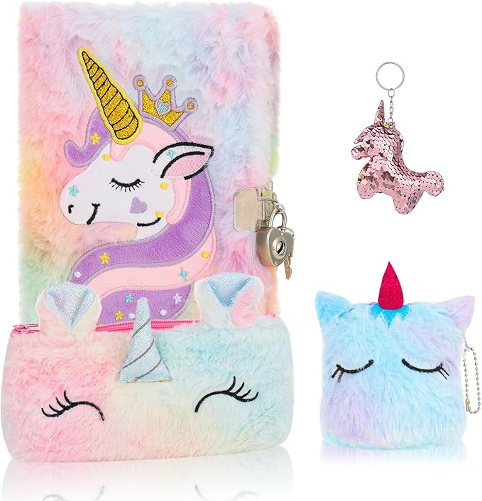 Diario de Unicornio de Peluche con Candado y Llaves para Niñas miniatura 5