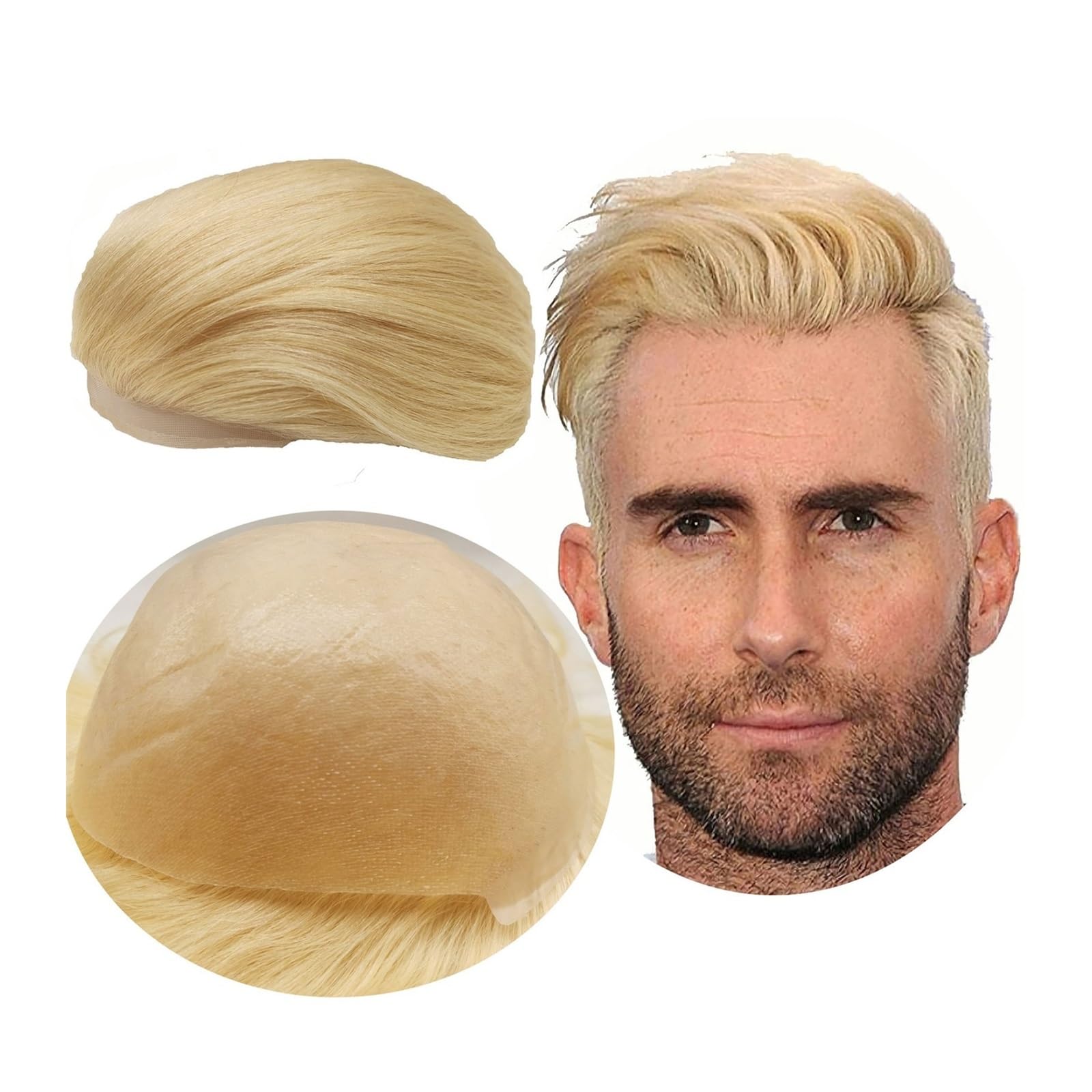 Toupet en cheveux européens haut de gamme pour hommes, membrane fine PU blonde