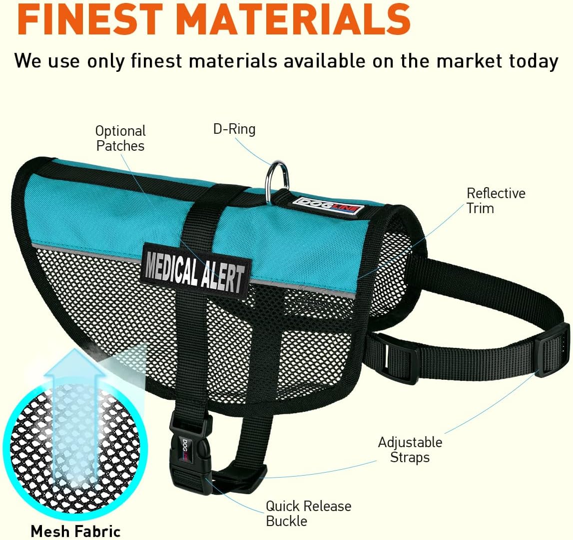 Dogline 30"-38" MaxAire Mesh Vest for Dogs and 2 Removable Medical Alert Patches, X-Large, Turquoise