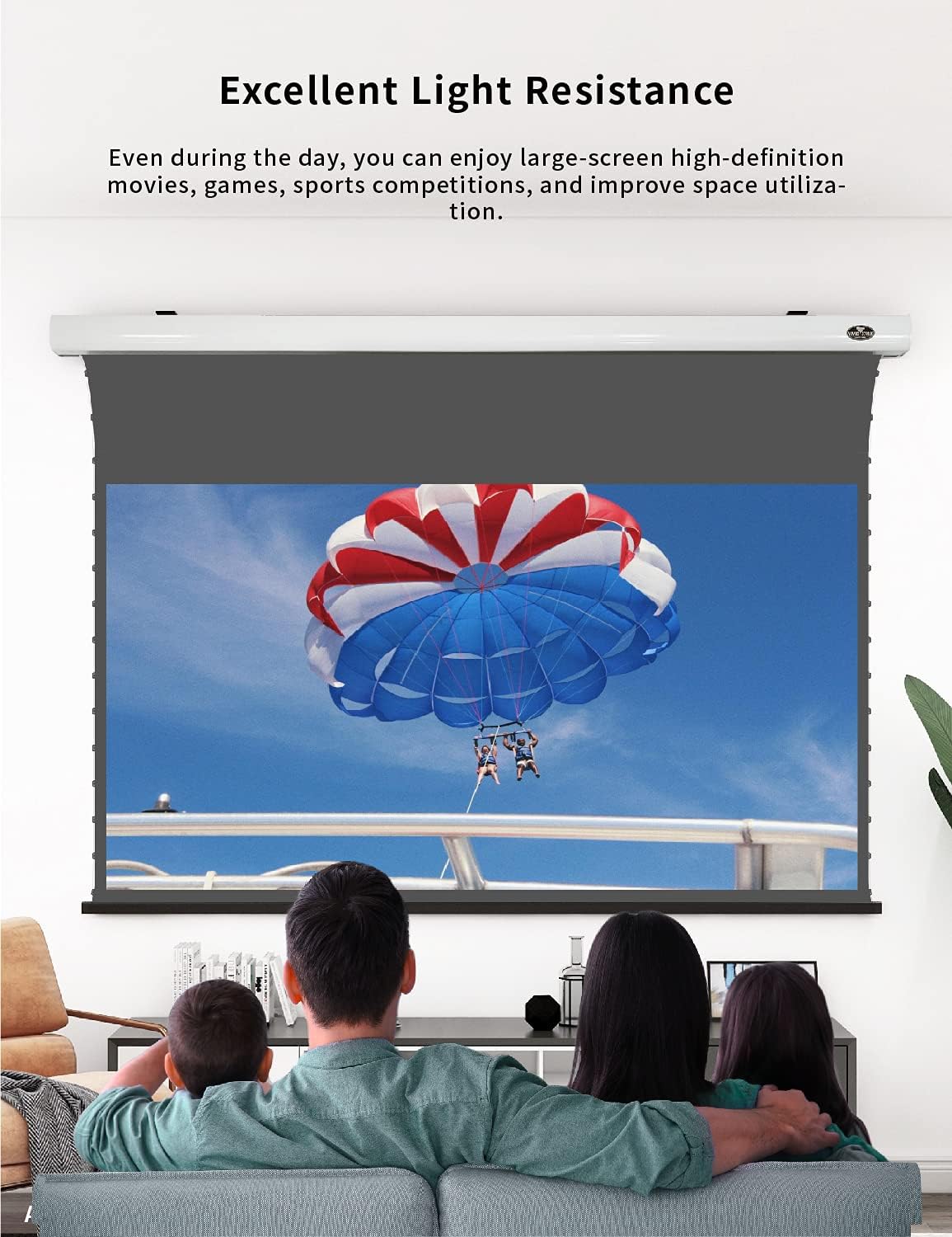 VIVIDSTORM-Movie Screens,Perforate Sound Transparent Obsidian Long Focus ALR Screen,Electric Tab-tensioned Drop Down Screen,Compatible with Lumen up to 2500ANSI Short Throw Projector,VMSLPALR100H