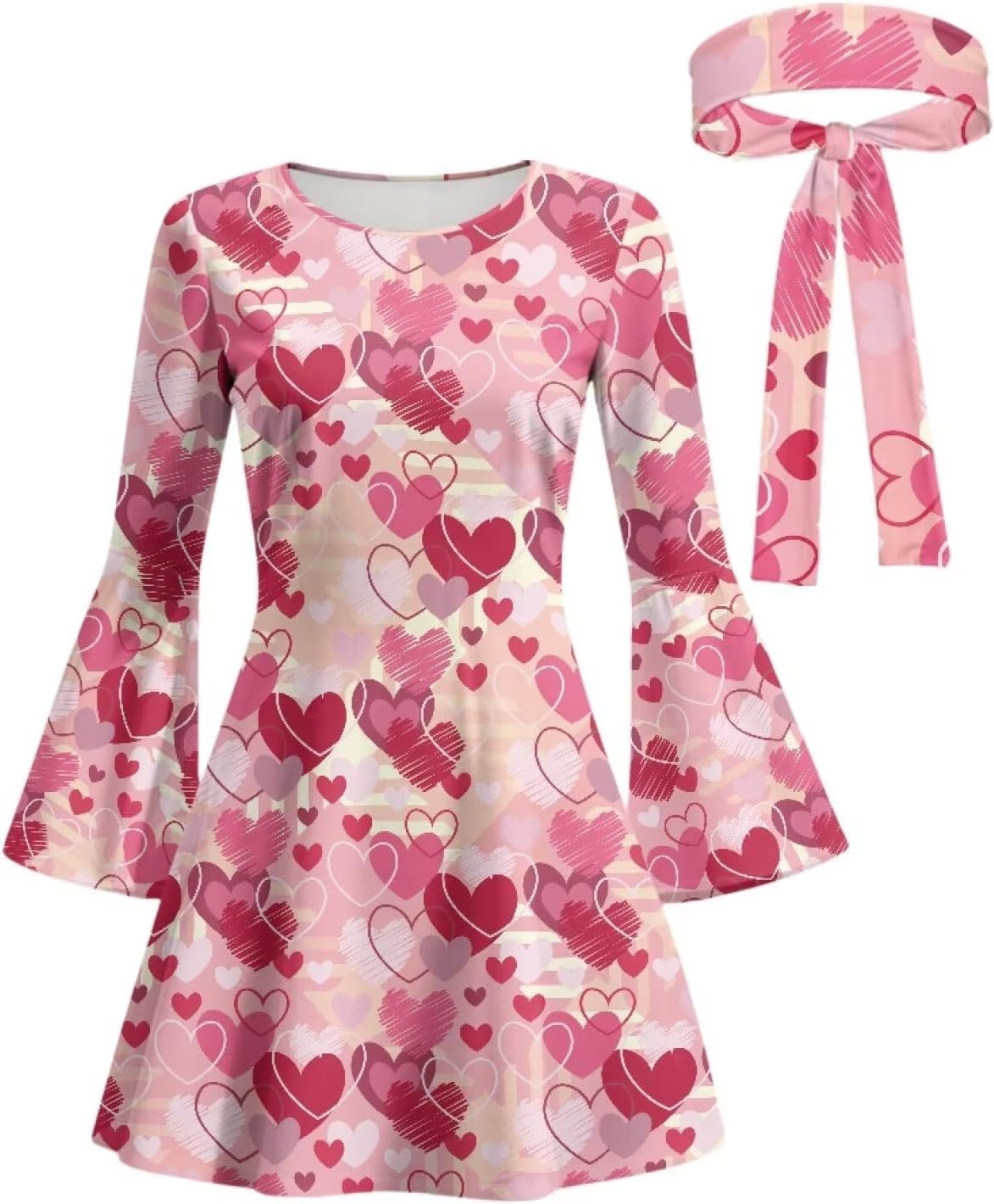 Long Sleeve Dress for Women with Headscarf Crew Neck Bell Sleeve Dress Party Daily Beach Dresses Plus Size
