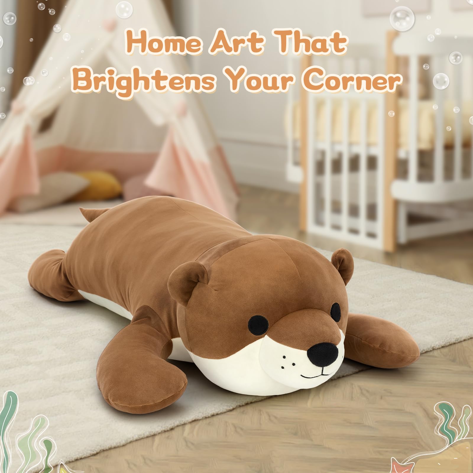 KERTA 43.3 inch Giant Otter Stuffed Animals, Soft Sea Otter Long Plush Body Pillow for Sleeping Hugging Wildlife Animals Ester Birthday Gift for Boys Girls 8