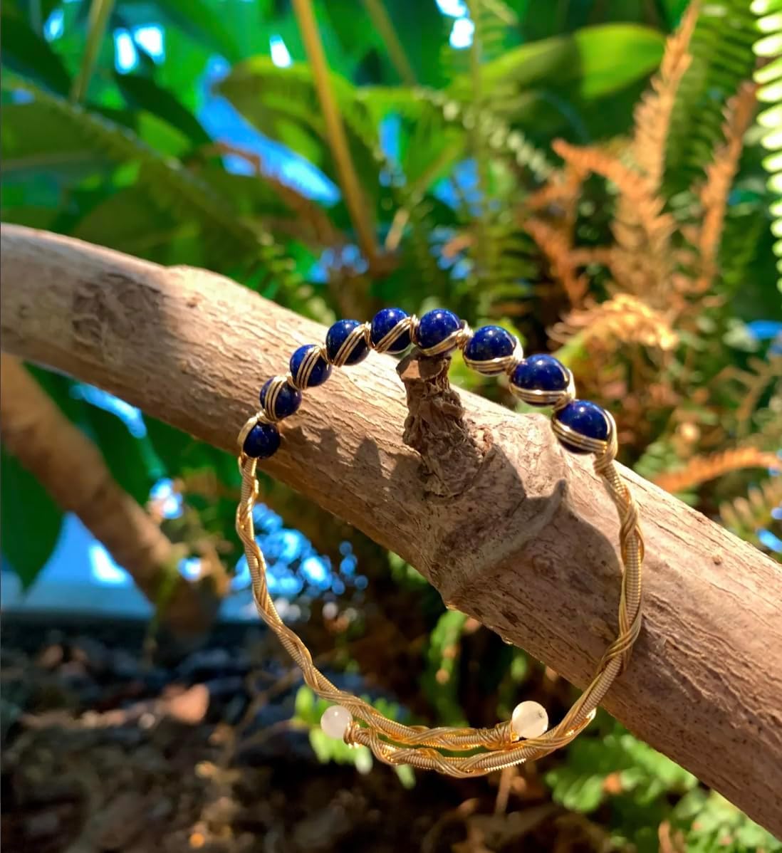 Handmade Genuine Lapis Lazuli 14k Gold Filled Wire Wrapped Bracelet, Birthstone Chakra Soothing Gemstone Crystal Beads Adjustable Bangle Cuff Jewelry Gift for Women Men - Image 5