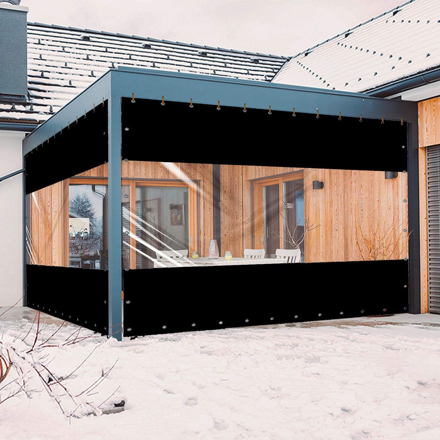 20 Oz Outdoor Vinyl Curtain, Outdoor Clear Panel Curtain, Weather Resistant Outdoor Curtain for Pergola, Porch, Gazebos, with Rustproof Grommets (8'H x 10'W, Dark Gray)