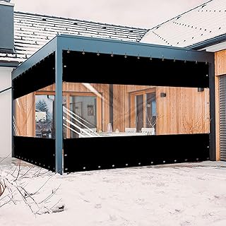 20 Oz Outdoor Vinyl Curtain, Outdoor Clear Panel Curtain, Weather Resistant Outdoor Curtain for Pergola, Porch, Gazebos, with Rustproof Grommets (10'H x 10'W, Black)