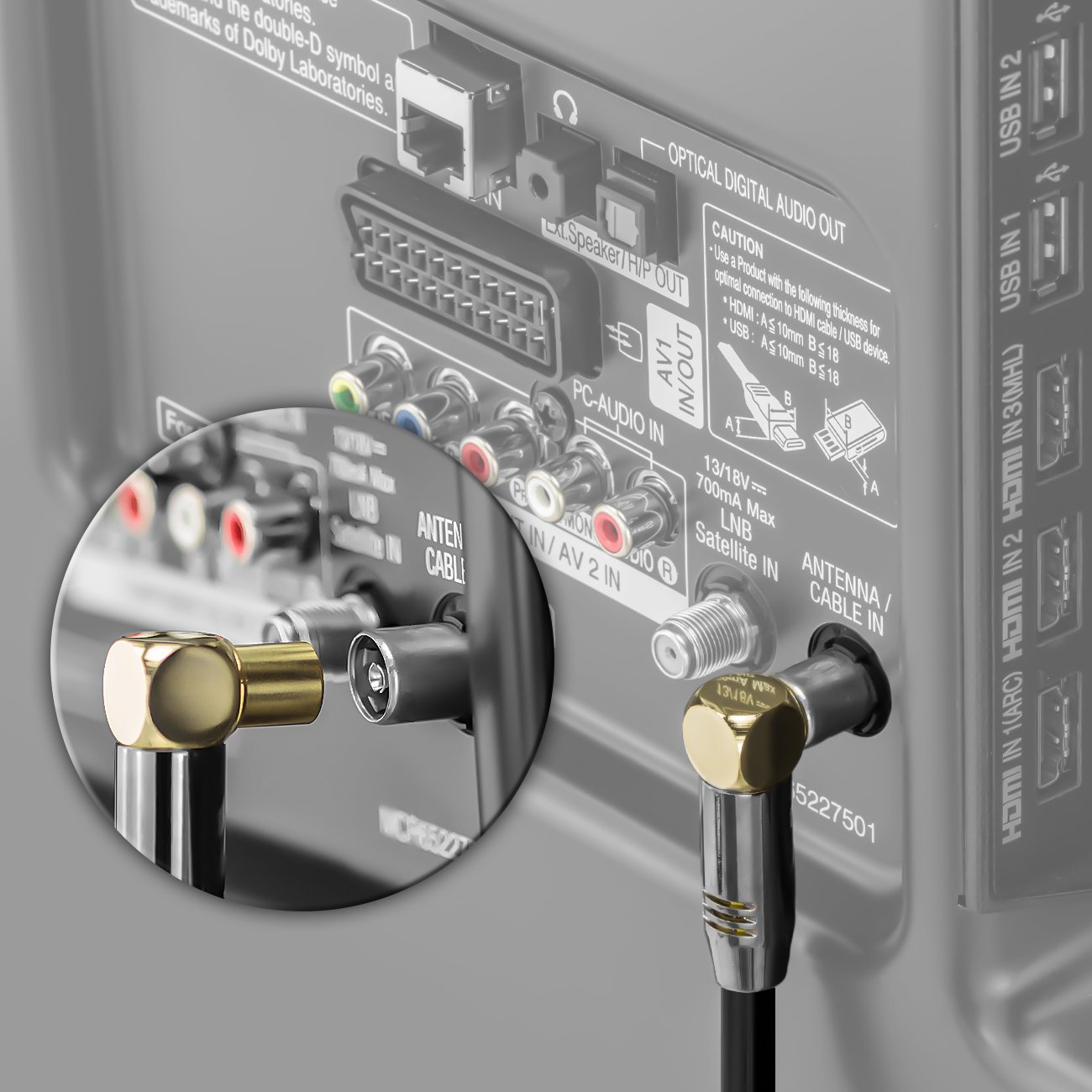 deleyCON 1,5m Cavo Antenna TV 4K Coassiale - 4K Ultra HD Full HD HDTV - 1x Spina IEC Angolata 90° a Presa IEC Dritta - TV Radio DVB-T2 - Connettori in Metallo - Nero