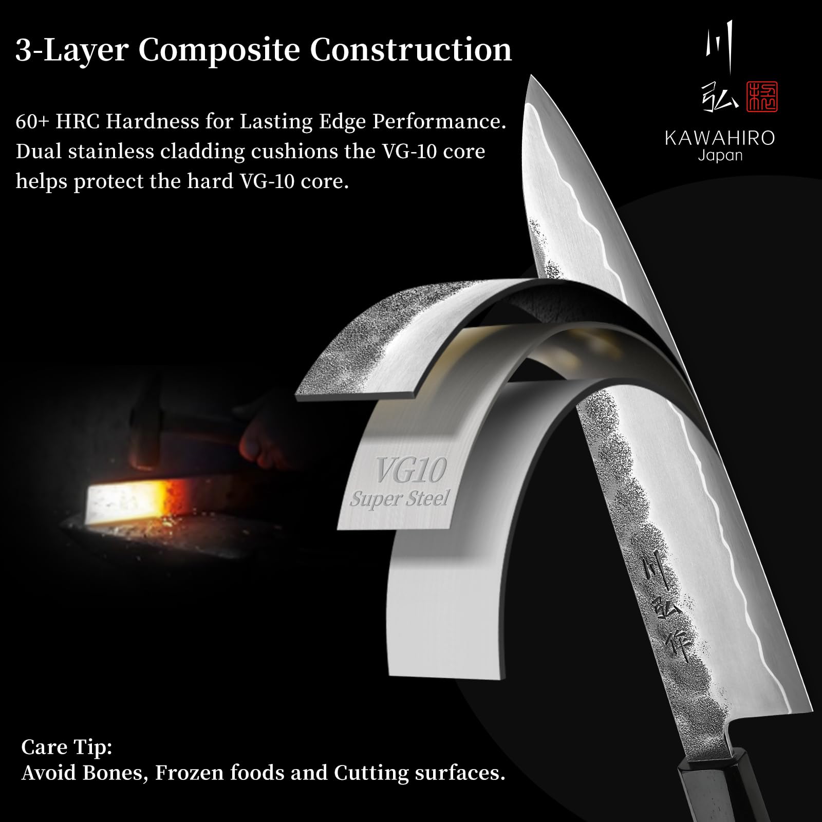 KAWAHIRO 8.27 Inch Japanese Chef Knife, Hand-Forged VG10 for Precise Cuts — Amazon image 6