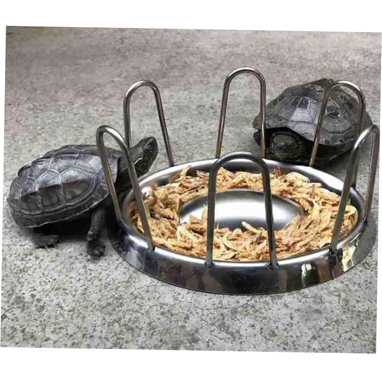 TOYANDONA Comedero para Tortugas de Acero Inoxidable Borde Liso y Diseño Redondo, Fácil de Limpiar, Adecuado para Reptiles y Tortugas de Agua