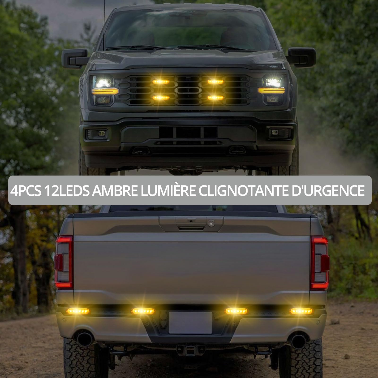 Justech 4x6LED Lumières Stroboscopiques Amber Hazard Warning Beacon Clignotant d'urgence avec Chargeur d'Allume-Cigare et Contrôle Principal 12V 24V Universel pour Camion Véhicule Caravane Camper Van