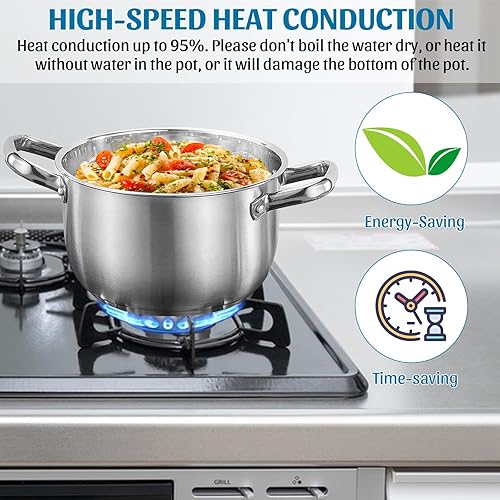 Miniatura 3 de Olla de 6 cuartos de galón, olla de pasta de acero inoxidable con tapa de vidrio marrón templado para inducciónelectricidadgascerámica, apta para