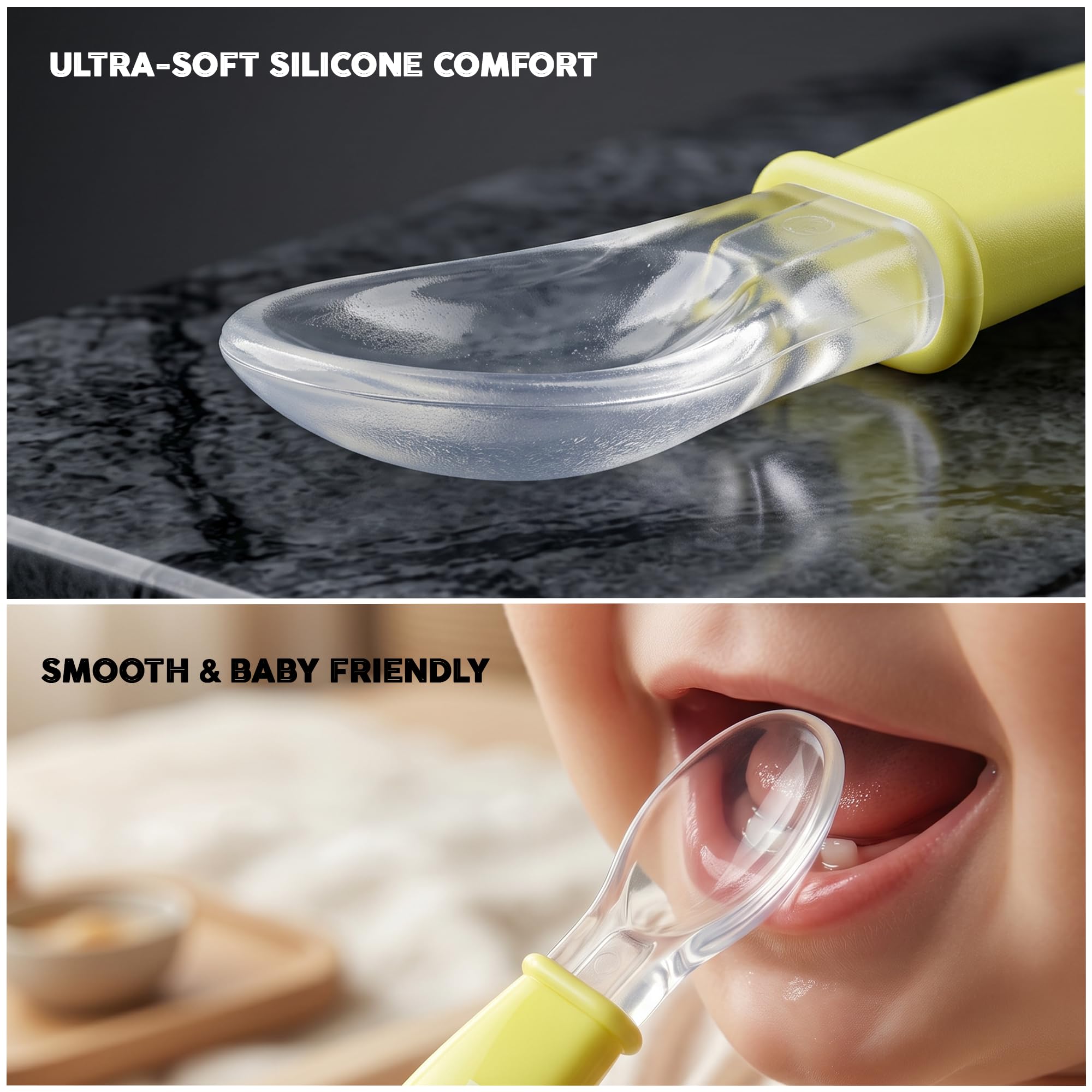 Baybee Ultra Soft 3 in 1 Baby Weaning Spoon Set for Feeding | Non Toxic BPA Free Baby Training Feeding Spoon | Toddler Feeding Spoons | Feeding Spoon Set for Kids Toddlers (Pack of 2) 3