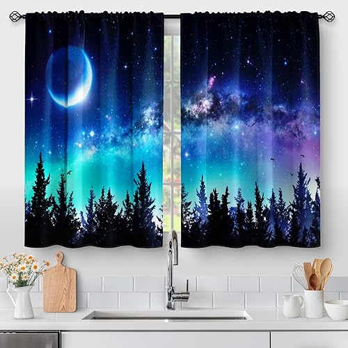 Miniatura 28 de Aimego - Cortinas floreadas verde azulado, diseño de madera rústica, para café, de granja, cortas, para cocina, baño, sala de estar, caravana,