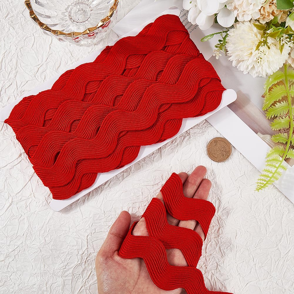 GORGECRAFT 10 Yard 1.58 Inch Large Christmas Red Wave Bending Fringe Trim Ribbon Jumbo Rick Rack Wavy Edge Ribbon RIC Rac Fabric Trim Zig Zag for Sewing Making Wedding Dress Party Gift Wrapping