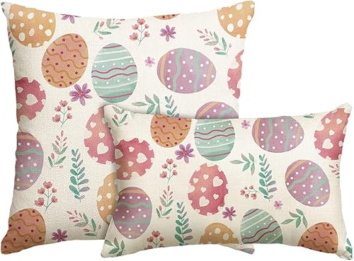 AVOIN colorlife Juego de 2 fundas de almohada de flores de huevos de Pascua, 12 x 20 pulgadas y 18 x 18 pulgadas, decoración de primavera para sofá