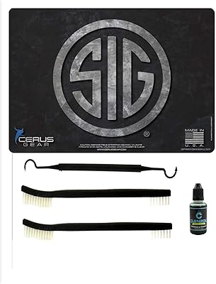 SIG Logo 5 PC EDOG Cerus Gear Heavy Duty Pistol Cleaning 12x17 Padded Gun-Work Surface Protector Mat Solvent & Oil Resistant & 3 PC Cleaning Essentials & Clenzoil, Made in The USA