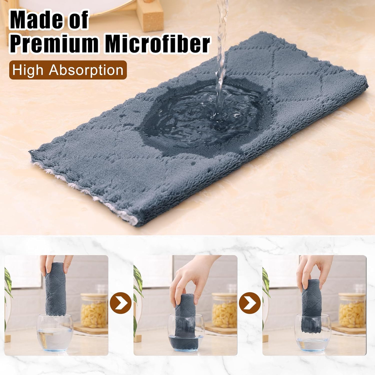 Mordimy 18 Pack Kitchen Cloths Dish Towels (10" x 10", Dark Grey & White), Super Soft and Absorbent Dish Cloths, Coral Velvet Microfiber Cleaning Cloth, Nonstick Oil Fast Dry Dishcloths - Image 3