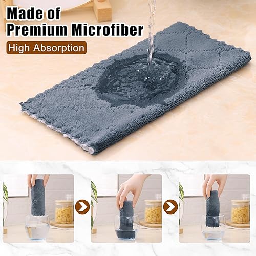 Miniatura 3 de Mordimy Paquete de 12 paños de cocina (10 x 10 pulgadas, gris oscuro y blanco), paños de cocina súper suaves y absorbentes, paño de limpieza de