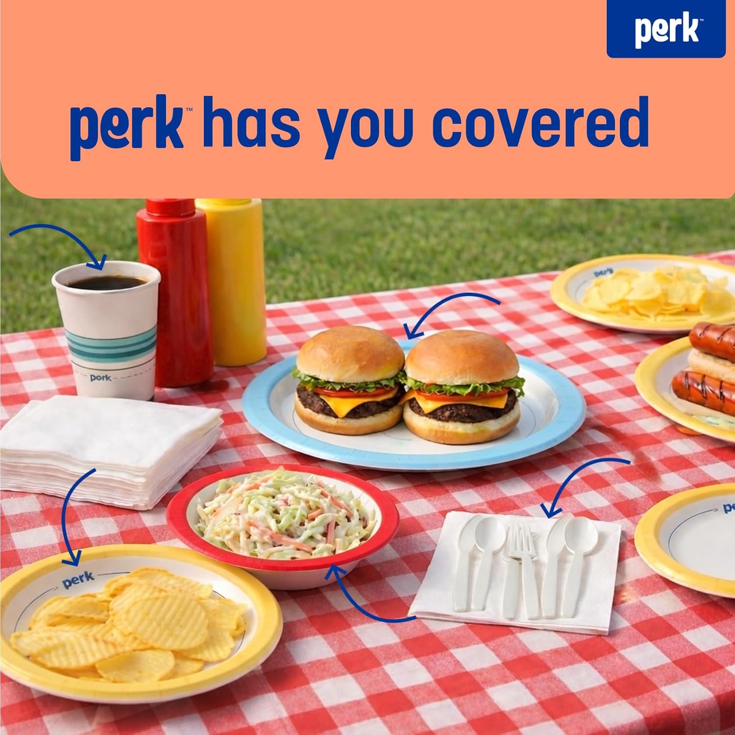 Perk Heavy‑Weight Paper Bowls, 12 Oz, 500 Count Bulk Disposable Bowls for Soups, Snacks & Everyday Meals, White/Orange