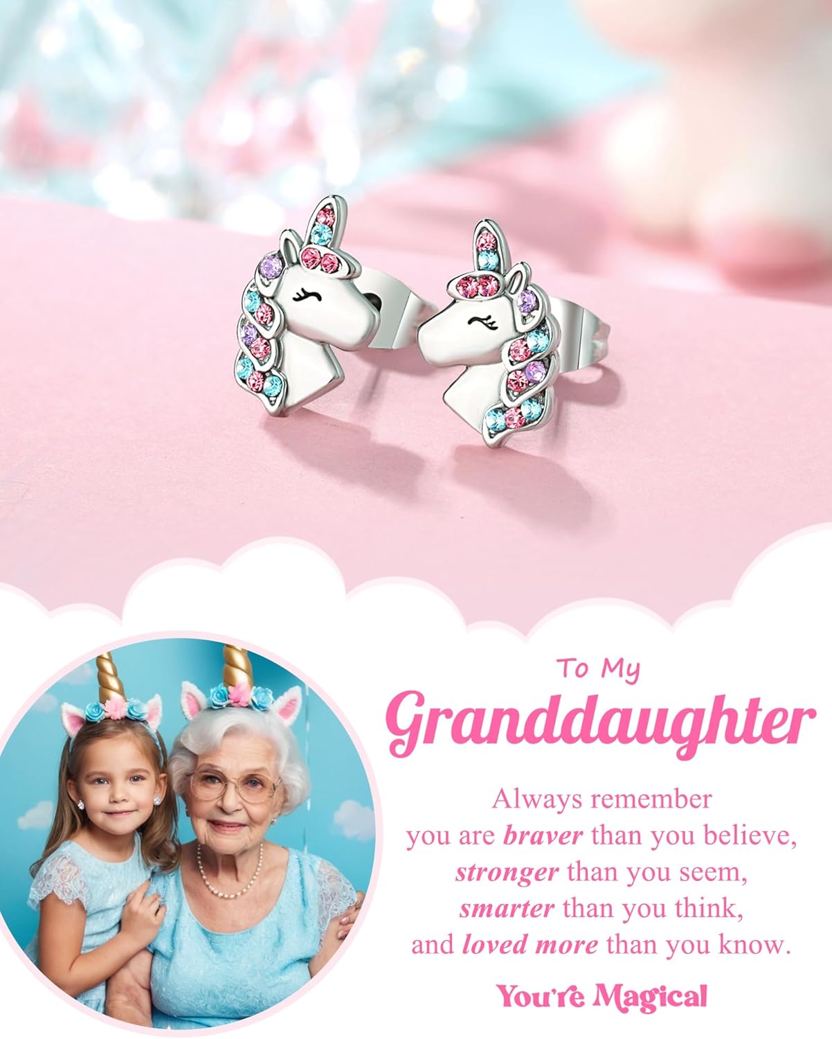UNGENT THEM Hypoallergenic Unicorn Stud Earrings for Granddaughter Daughter Niece-Magical Kindergarten Graduation Valentines Christmas Birthday Gifts - Image 5