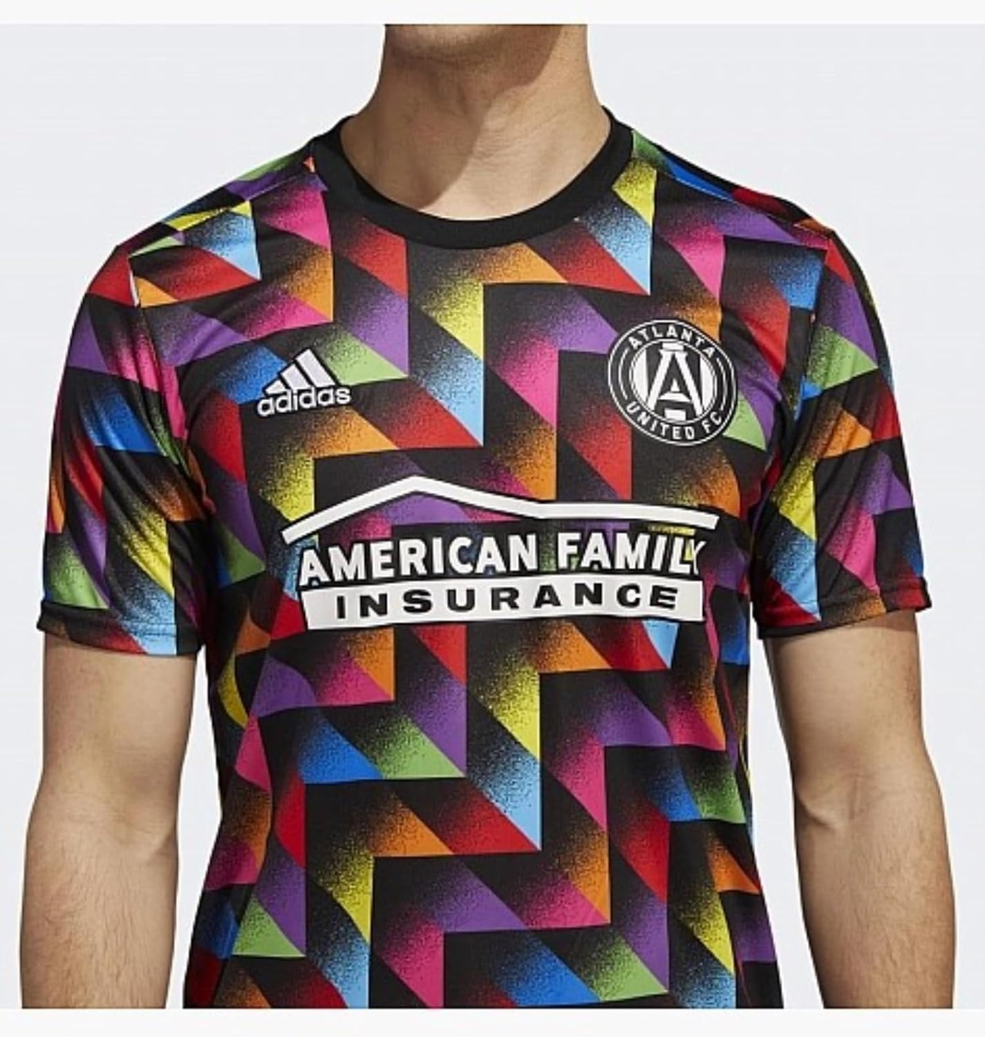 adidas Atlanta United F.C. Men's Pride Pre-Match Short Sleeve Soccer Jersey, Multicolor - Image 3
