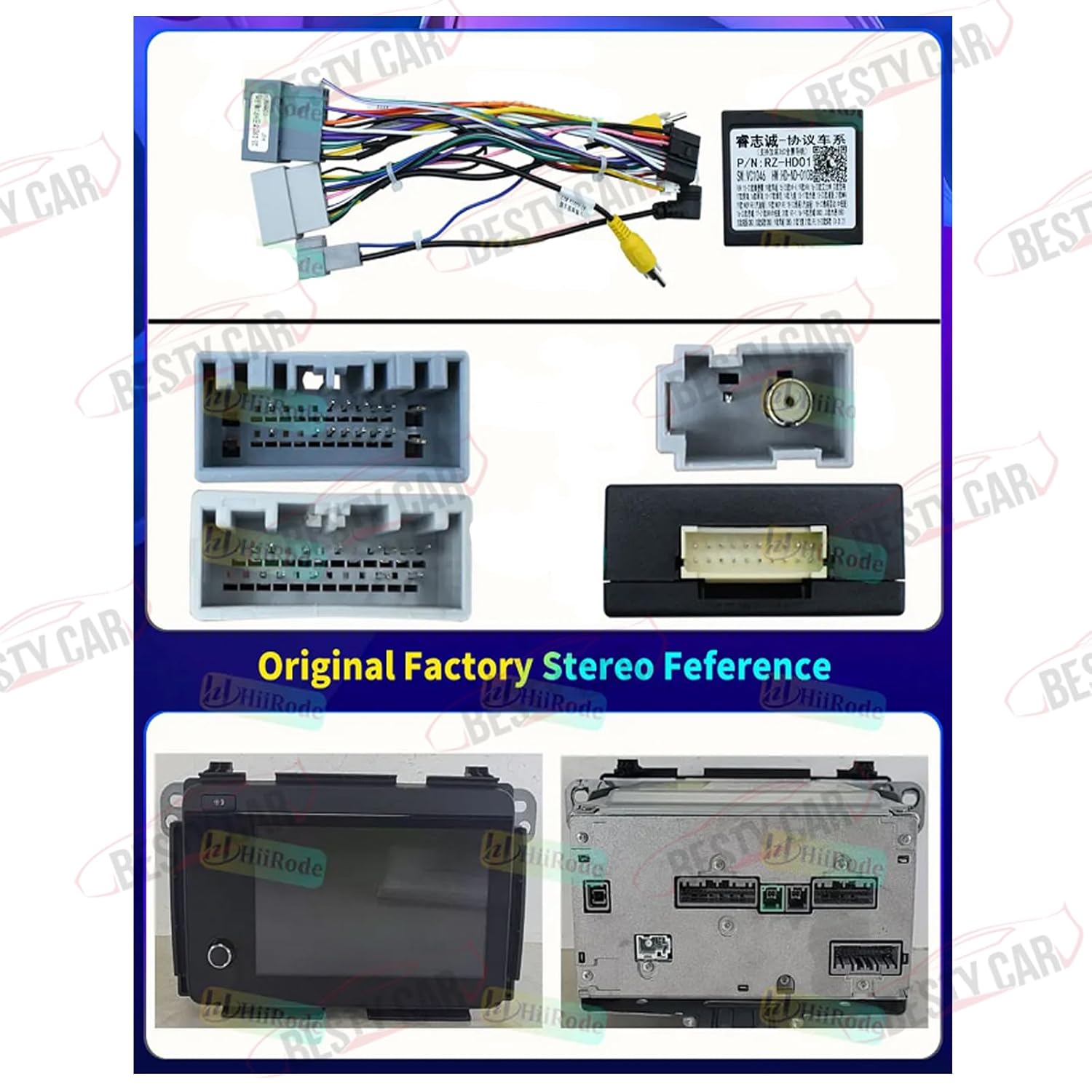 16pin Car Stereo Radio Power Retrofit Wiring Harness fits for Honda HRV HR-V 2018-2020 Support OEM Backup Rearview Camera Right Camera Radio with canbus decoder