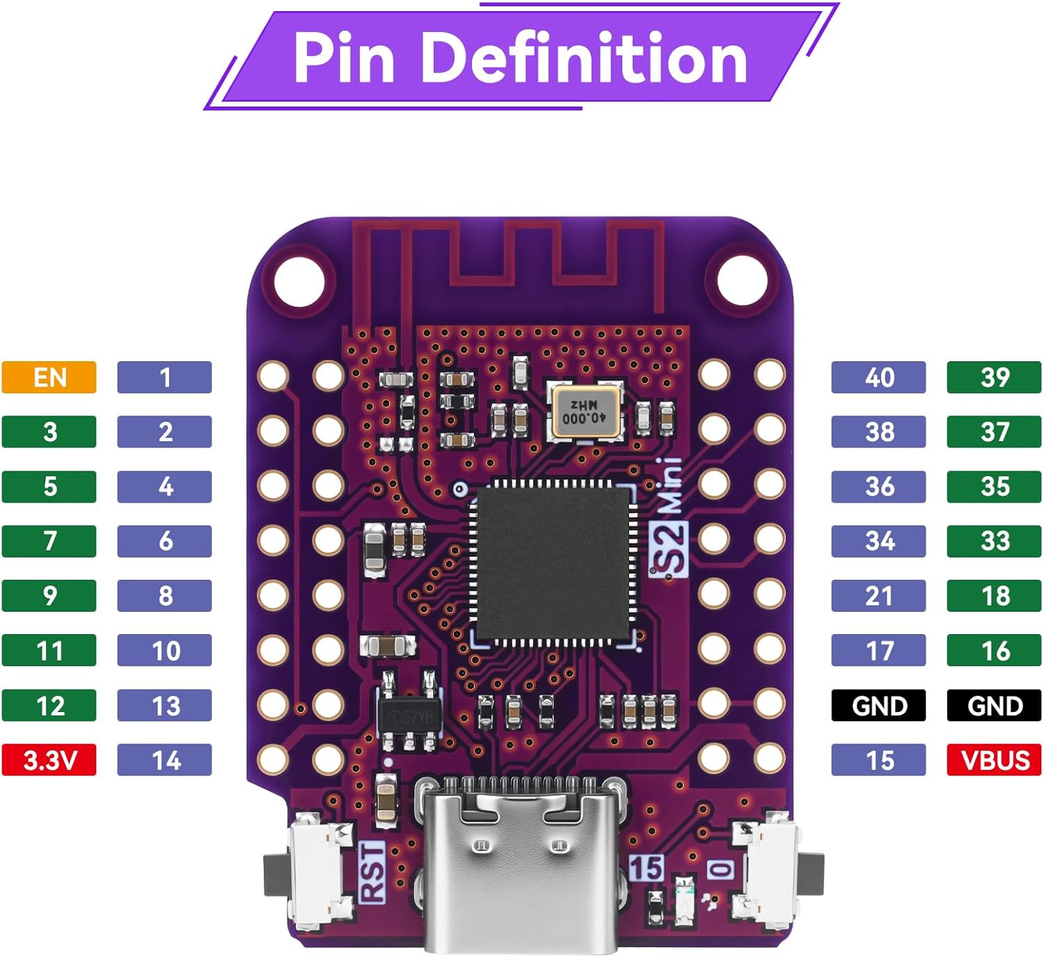 3pcs ESP32 S2 Mini V1.0.0 WiFi Board Based ESP32-S2FN4R2 ESP32-S2 4MB Flash 2MB PSRAM USB Type-C Interface Compatible with MicroPython, Arduino, ESP-IDF