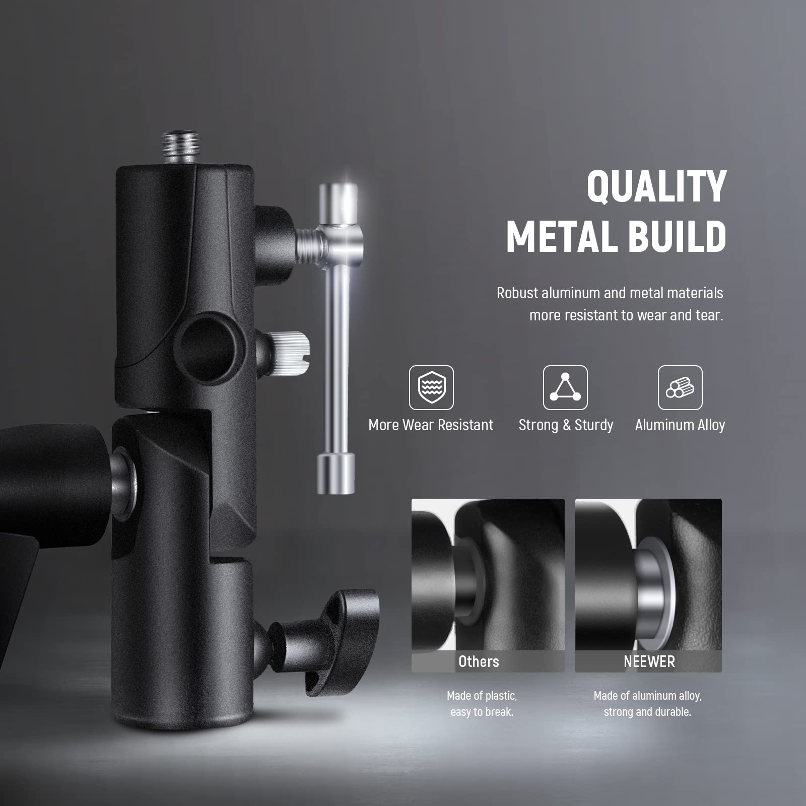 NEEWER Support pour Flash de Type H pour Caméra et Compatible avec Softbox Parapluie, Adaptateur de Support de lumière en métal réglable pivotant à 180° avec Adaptateur à vis 1/4" à 3/8"