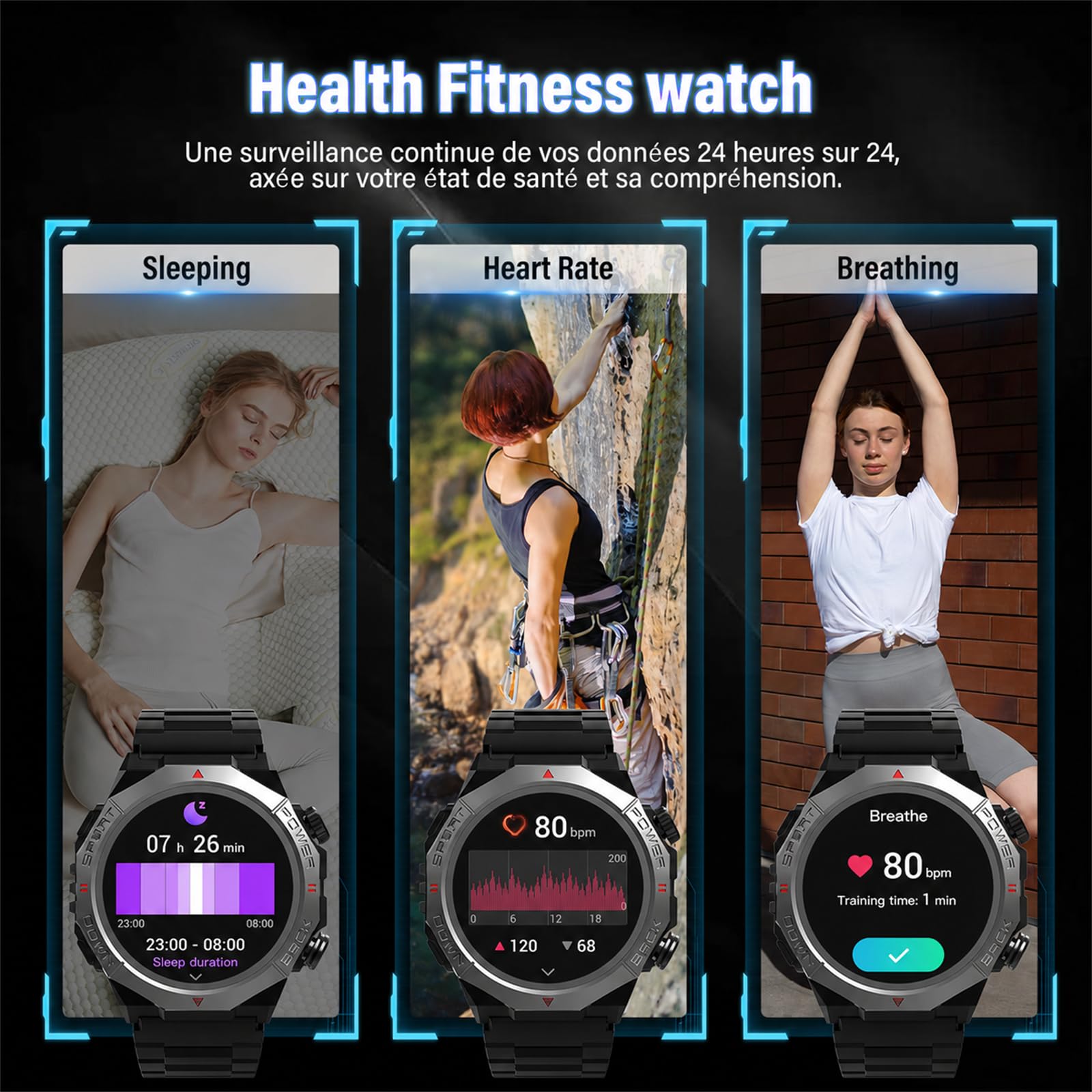 Soudorv Montre Connectée Homme, Militaire Montre avec Appel Bluetooth, Noir