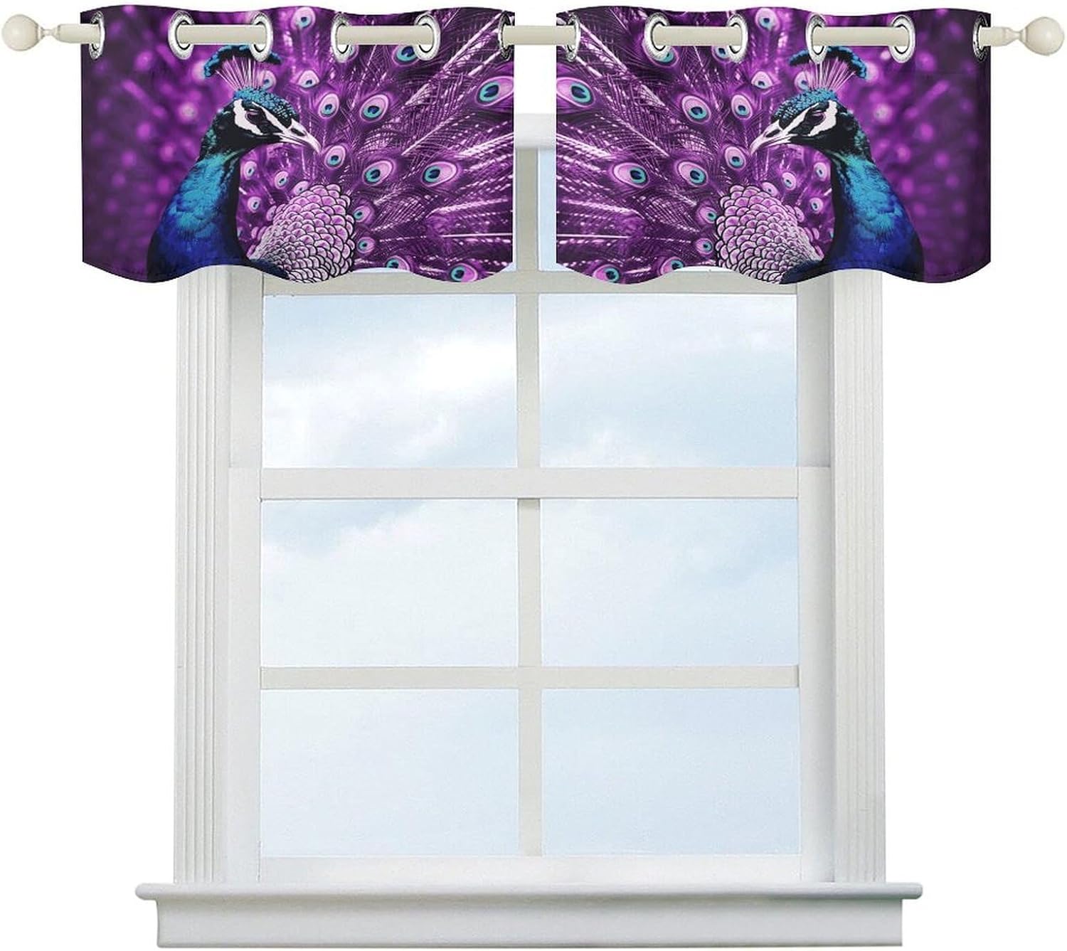 Purple Peacock 2 Pack Valance Curtains Window Treatments. Adjustable Curtain with Rod Pocket.Cafe Curtains is Half Curtains for Privacy Decorative 52x18.1 Inch.