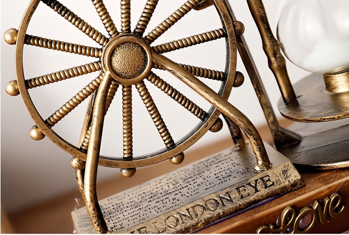 Vintage Steampunk Ferris Wheel Sand Timer - Handcrafted Wooden Desk Decor, ASMR Sensory Toy, Eco-Friendly Gift with Premium Packaging (7.8x5.7x2.5in)