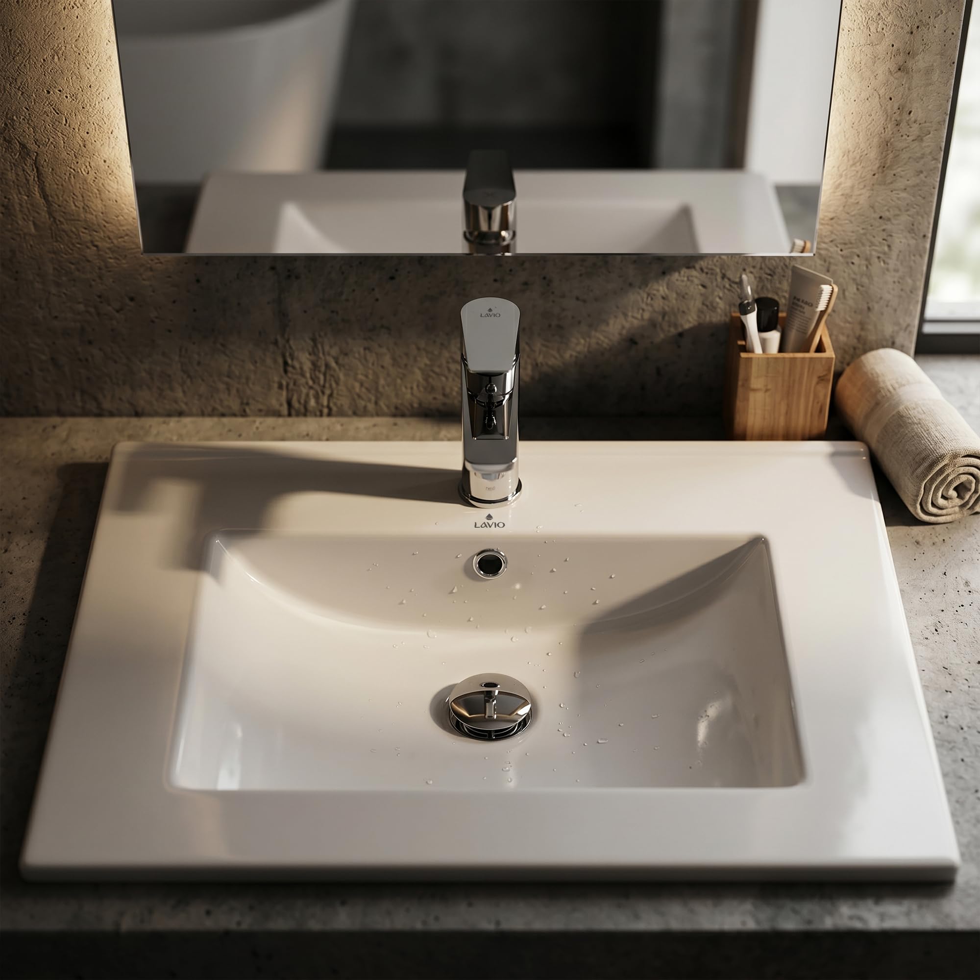 AKORD Lavabo de Cerámica Encastrable NORDIS para Mueble de Baño Rectangular, 61 x 46,5 cm, Blanco brillante