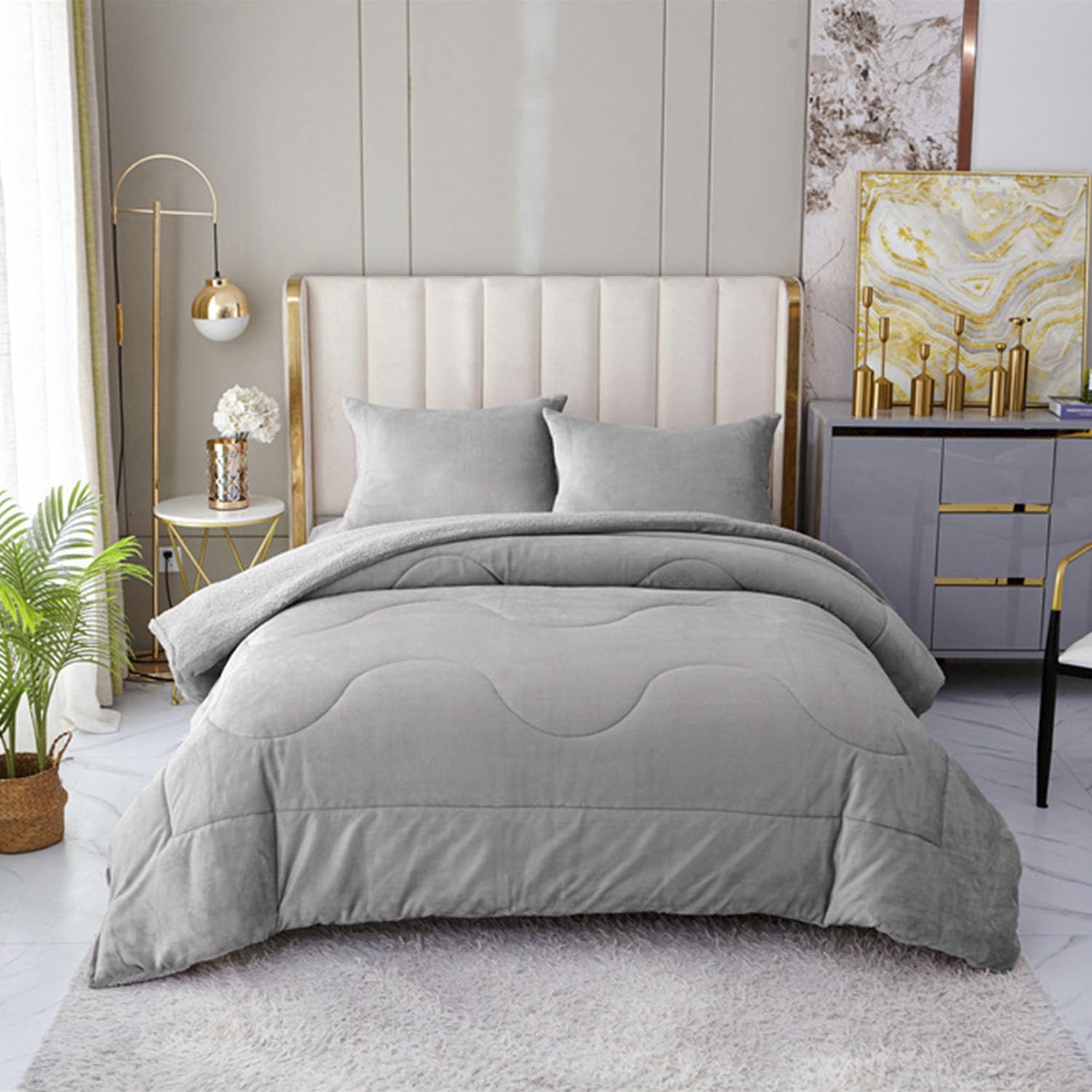 TIENDA EURASIA – Edredón Borrego Liso | Material Externo 100% Poliéster y Material Interno Sherpa Polar | Función 2 en 1 | Funda de Almohada | Edredon Borreguito Cama (Gris Claro, Cama 90/105)