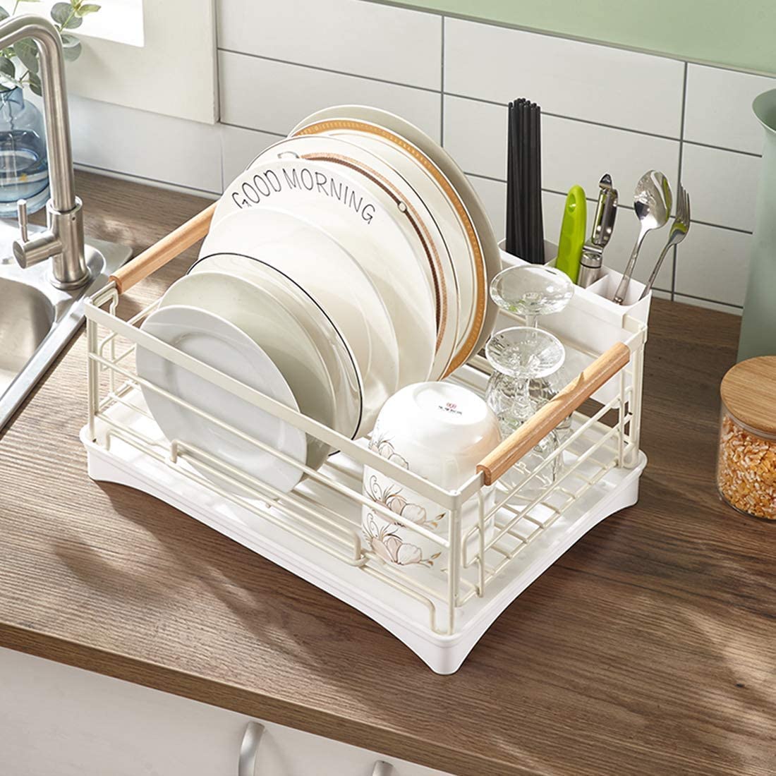 Escurridor de Platos de Acero Inoxidable con Bandeja de Almacenamiento, Multifuncional, para Platos, Utensilios y Utensilios de Cocina, diseño Duradero Que Ahorra Espacio.