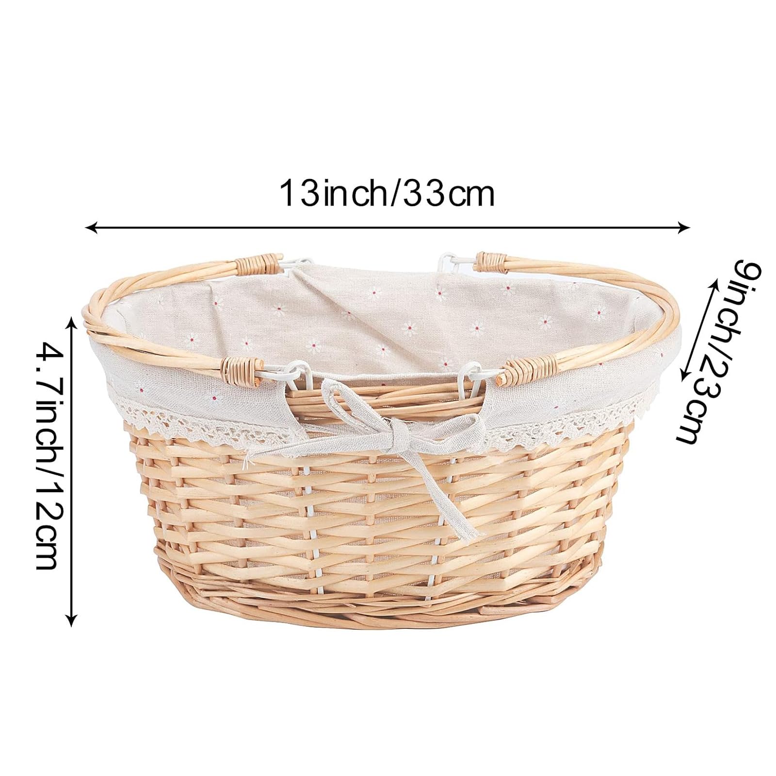 ZOENHOU 2 Cestini in Vimini di Salice Intrecciati a Mano, Cesto Picnic con Manico Pieghevole e Fodera in Lino, 33x23x12 cm, Marrone Chiaro