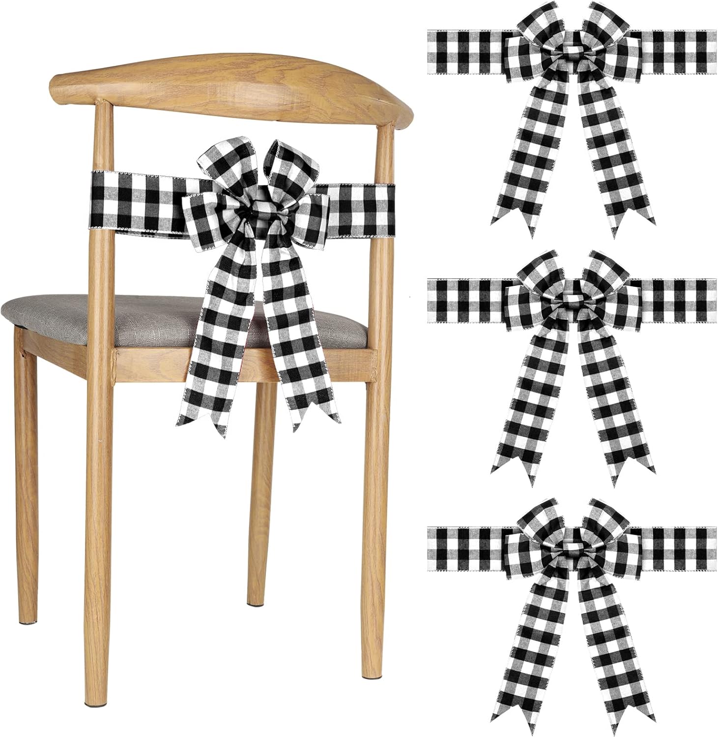 4 Pieces Christmas Checkered Chair Bows Buffalo Plaid Chair