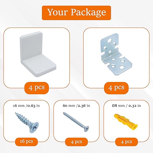 Miniatura 2 de YAPIKAN Soporte L, soportes de estante blancos, soporte de esquina de acero inoxidable, anclajes de muebles para prueba de bebés, soportes colgantes