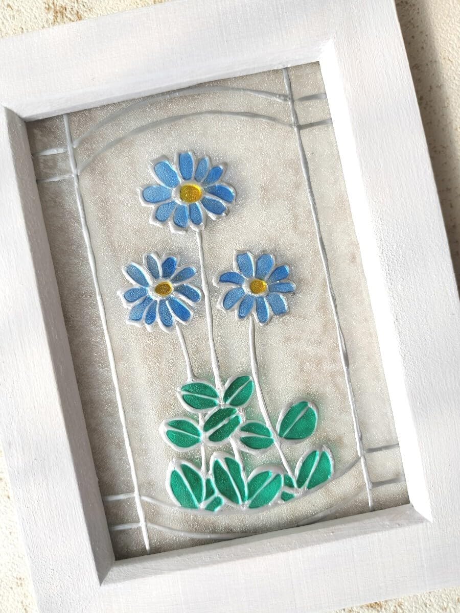 ︎:.。清楚な白と蘭の花のステンドグラスの八角形の鏡 限定品