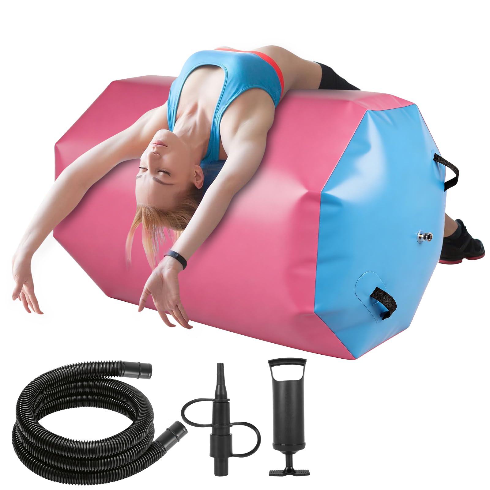 Air Rolle für Turnen und Gymnastik, Aufblasbarer Tumbling Barrel & Balance Trainer mit Pumpe, Tumbling Matte für Rückwärtssalto, Yoga, Cheerleading Training zu Hause Outdoor Fitness